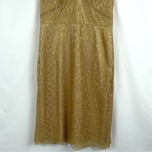 BCBGMaxAzria Sheer Gold Lace BodyCon Party Event Dress NWOT Size 4 - Picture 4 of 14